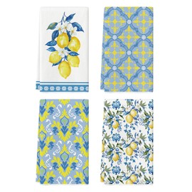 Artoid Mode Lemon Flowers Floral Summer Kitchen Towels Dish Towels, 42x65 cm Seasonal Spring Decoration Hand Towels Set of 4