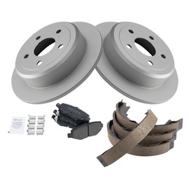 TRQ Rear Brake Pad & Rotor Kit Brake Pads Brake Rotor Parking Brake Shoe Set Semi-Metallic Premium G-Coated Compatible with 2007-2017 Jeep Wrangler 2018 Wrangler JK