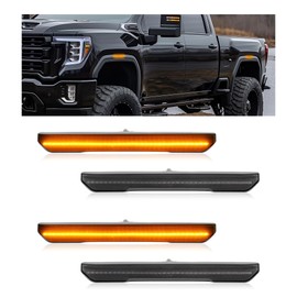 HECASA 4Pcs LED Side Marker Lights Compatible with 2020-2024 GMC Sierra 2500/3500 HD 2023-2024 GMC Canyon Replacement for 84185031 84806032 LED Front Rear Side Marker Lamps Amber - Smoke Lens