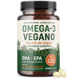 Omega-3 Vegano | Aceite de Algas | DHA y EPA de Origen Vegetal | Salud del Corazón, Cerebro y Ojos | Alternativa al Aceite de Pescado | Fuente Sostenible, Sin Carragenina, No GMO | 60 Cápsulas Blandas