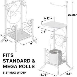 Simple Houseware English Style Bathroom Toilet Tissue Roll Holder Stand with Shelf, Marbled White