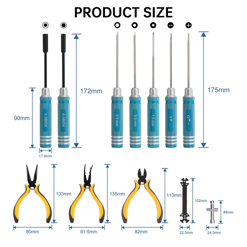 LALAGO 12-Piece Remote Control Car Tool Set, Hex Screwdriver, Pliers,