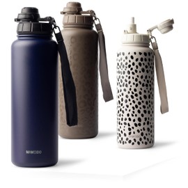 MAMEIDO Thermos Flask with Straw, 700 ml, Leak-Proof Drinking Bottle, Stainless Steel Insulated, Water Bottle with Carry Strap, Insulated Flask, BPA-Free (Dark Night, 0.7 L)