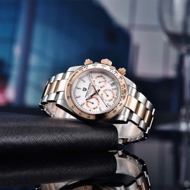 Pagani Design Men's Quartz Watches Multifunction Chronograph Watches Japan VK63 Quartz Movement Stainless Steel Case Ceramic Bezel 100 Meters Waterproof Business Sports Watches, Pd-1644-rose gold,