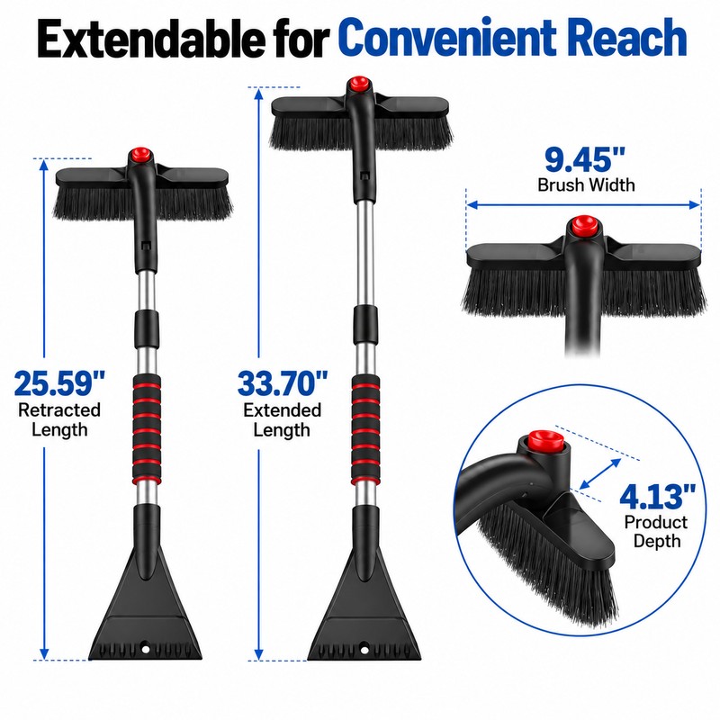 Extendable Car Snow Brush and Ice Scraper for Winter Windshield