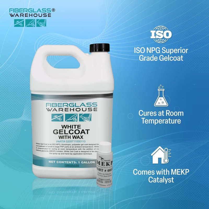 Fiberglass Warehouse White Gel Coat – 1 Gallon Gelcoat (WAXED)