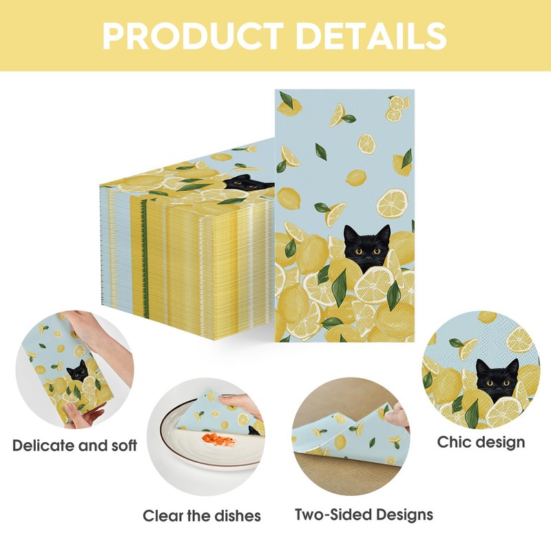 Horaldaily 50 Spring Summer Disposable Paper Decorative Guest Napkins, Lemon