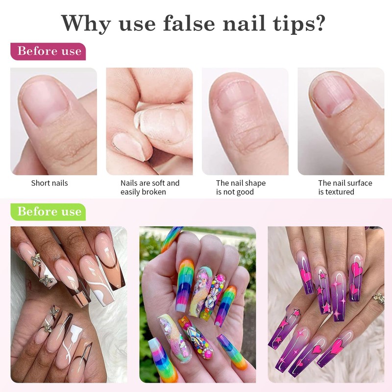 Venares Nail Tips Set with Glue, 500 Pieces Artificial Nails