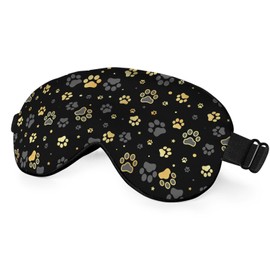 NOHSHE Dog Paw Sleep Eye Mask Eye Cover Gold Animal Paw Print Star Black Silk Eye Mask for Sleeping with Adjustable Strap for Travel Nap Shift Work Office