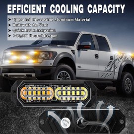 Afurkuot 8 PCS White & Amber Strobe Light Beacon Light Bars for Trucks, 23 Flashing Modes, 12-24V LED Grilled Light Emergency Hazard Warning Strobe Light for Trucks Cars Van Boat Snowplow