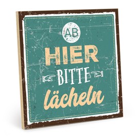 TypeStoff HS-00444 Wooden Sign with Saying – From Here Please Smile – Vintage Look with Quote as Gift and Decoration
