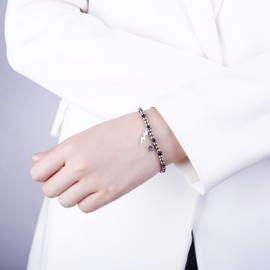 Ouran Stretch Bead Bracelets for Women, Charm Stainless Steel Bracelet with Crystal Girls Elastic Wrist Bracelet Gifts for Friends