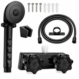 Adando RV Shower Faucet with Hose and Head: 59" Hose ABS Diverter Valve Replacement Kit - 4 Inch 2-Hole Camper Shower Faucet for RV Camper Motorhome Travel Trailer Fifth Wheel Outdoor