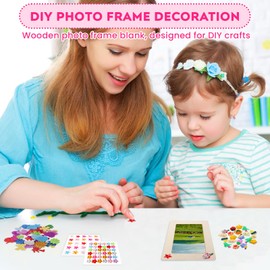 XIATIAN Picture Frame Painting Craft Kit, 6 Pcs Picture Frame Craft Set Wood Colour Picture Frame Set with Glitter Stickers Glitter Stones, Craft Photo Frame Picture Frame Kits for Kids Gift
