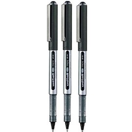 Uni-Ball AUGE Mikro-Tintenroller, Metallspitze, Spitze, wasserbasierte Pigmenttinte, Uni-Flow-System, wasserfest, lichtbeständig, UB-150, 0,5 mm, 0,2 mm (3 Stück) (Schwarz)