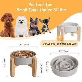 Elevated Slow Feeder Dog Bowl - Raised Ceramic Dog Bowl with Anti-Slip Stand - Fun Maze Dog Feeding Bowl for Fast Eater - Heavy Dog Food Dish - Designed for Small and Medium Dogs - Pink - 6.7 inch