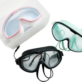 Anti-Fog Wide View Swim Goggles with Integrated Earplugs Swim Goggles White+Pink