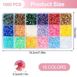 Rhinestones, 18 Colours, Flat Back Rhinestones, Resin Rhinestones, Round Glitter Stones for Crafts, Rhinestones for Textiles, DIY, Craft, Nails, Face (18000 Pieces, 3 mm)