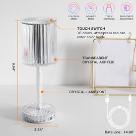 2 x LED Crystal Table Lamp, Crystal Diamond Table Lamp, 2000 mAh 16 Colours Touching Control Rose Crystal Lamp, Crystal Lamp, Crystal Table Lamp, Bedside Lamp, Colour Changing Night Light for Bedroom