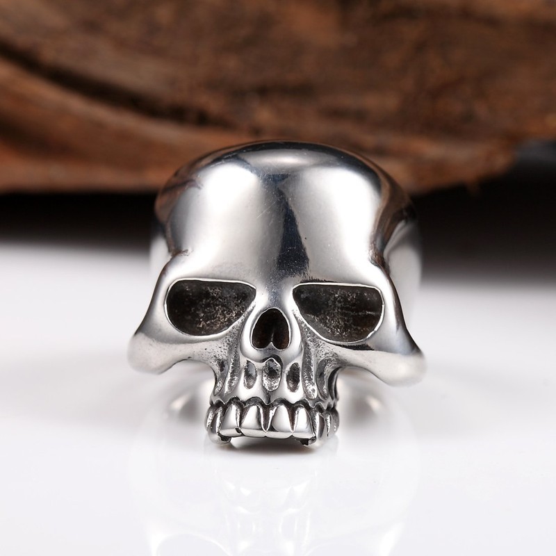 Black Stainless Steel Men's Cool Skull Head Solid Ring Punk