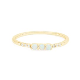 Dainty Stackable Three Round Shape Stone, Synthetic Opal Wedding Bridal Engagement Ring Band for her in 14K Yellow Gold Over Sterling Silver, Jewelry Gift For Her Size - 4.5