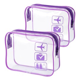 2 Pack TSA Approved Liquids Bags Purple Travel Toiletry Bag Waterproof Carry-on Toiletries Bag with Zipper Clear Makeup Bag Cosmetic Bag for Women Men Airport Airline