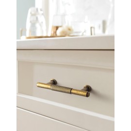 Goo-Ki 6 Pack Antqiue Brass Cabinet Pulls Vintage Bronze Drawer Handles, 3"(76mm) c-c Kitchen Hardware Solid Zinc Alloy Bar Pull Dresser Handle for Cupboard Wardrobe Bathroom