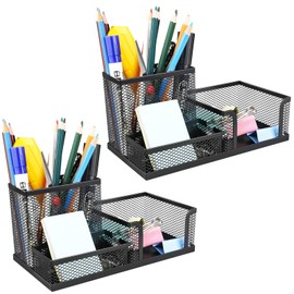 Paquete de 2 soportes de malla 3 en 1 para computadora, 3 compartimentos, organizador de computadora con soporte de notas adhesivas, fácil...         