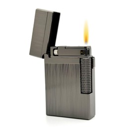 Visol Hubbard Traditional and Torch Flame Refillable Gas Lighter, Flint and Windproof Adjustable Flame Lighter (Shipped Without Butane) (Brushed Stripes Gunmetal)