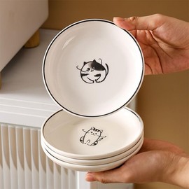 XinHuiGY Cat Ceramic Side Sauce Dishes Seasoning Dish, Sushi Soy Dipping dish,Cookie Serving Dishes,Meow Porcelain Small Tea Bag Holder Set of 4 (Cat)