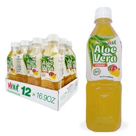 VINUT Pure Aloe Vera Juice Mango Flavor with Pulp (16.9 fl oz, Pack of 12), Not From Concentrate, Fresh Aloe Vera Drink, Rich Source of Calcium, Sodium