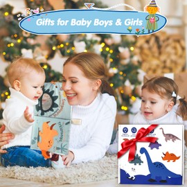 Richgv Richgv Baby Books Toys 0-6-12 Months, Baby Boy Gifts Touch and Feel Crinkle Books with Dino Doll, Newborn Infant Carseat Toys 6-9-12 Months Shower Gifts Easter Basket Stuffers