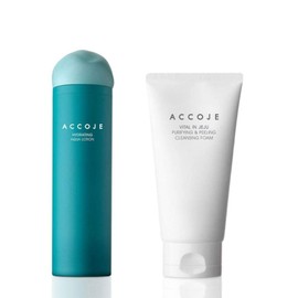 ACCOJE] Best Korean Skin Care Hydrating Aqua Lotion + Vital in Jeju Purifying & Peeling Cleansing Foam Natural Skin Care, Paraben & Alcohol Free