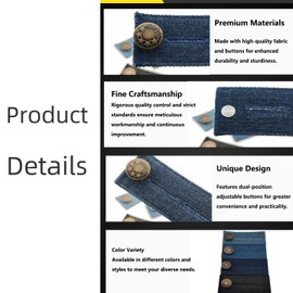 Pack of 4 Waistband Extensions (5-8 cm Adjustable) - Elastic Waist Extension with Metal Button for Jeans & Pregnancy - Breathable Material, Washable up to 40 °C