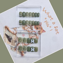 Nail Tips, 24 Pieces, Short, Spring, Summer, Nail Tip, Nail Tip, Nails, Green, Glossy, 3D Popular, Japanese Style, Handmade Nail Tips, School Ceremonies, Graduation Ceremonies, Weddings, Parties, Nail