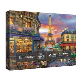 Paris Sunset Landscape Puzzle 1000 Piece for Adult, City Building and Shop Jigsaw Puzzle, Eiffel Tower Flower Car Scenic Puzzles