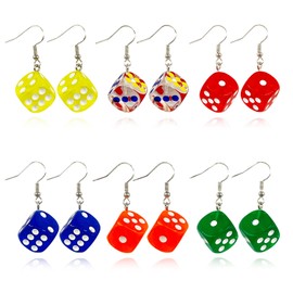 XYAYOU Resin 3D Dice Drop Earrings for Women Girls Men Night Club Party Jewelry, Zinc, No Gemstone