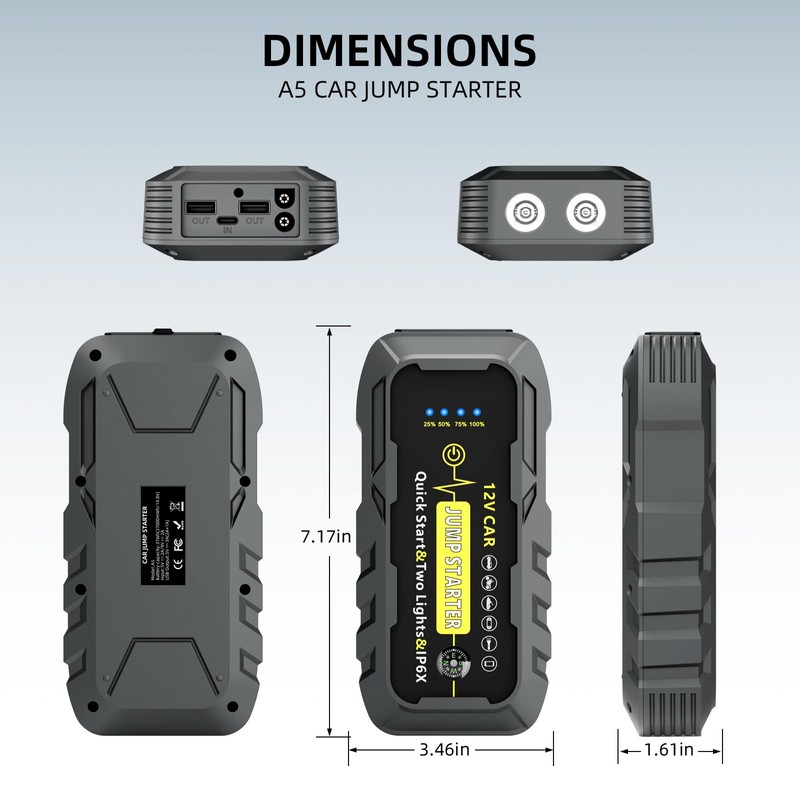 A5 Ultra Safe Car Jump Starters 3000A，Jump Starter Battery Pack
