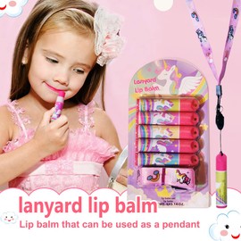 Mebtmel 5 Pcs Fruit Flavored Lip Balm Set With Lanyard, Unicorn, Lip Care to Moisturize Dry Lips