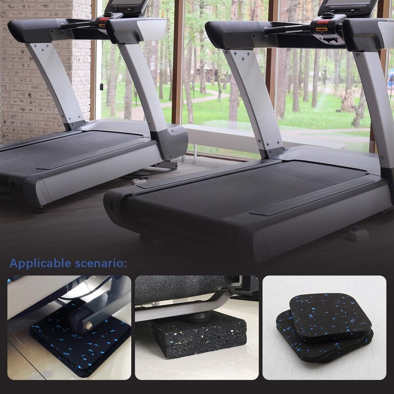 EMSea 6Pcs Treadmill Mats High Density Thickened Black Blue Dot