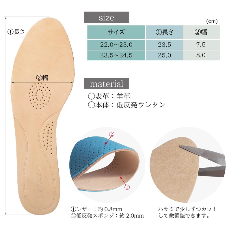 NIJISoRa Insole, Women's, Pumps Insole, Thin, Round Toe, Beige (23.5-24.5cm)
