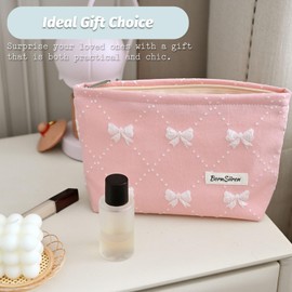 Pink Bow Makeup Bag,Cosmetic Bag for Women, Large Capacity Toiletry Bag,Zipper Pouch, Travel Accessories Storage with Lining