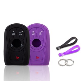 Key Fob Cover for Buick, Enclave Silicone Key Protector Compatible with Buick Enclave Lacrosse Verano Encore Regal Envision Cascada GL8 Key Shell Holder 5 Button Keychain Black+ Purple, 2PCS