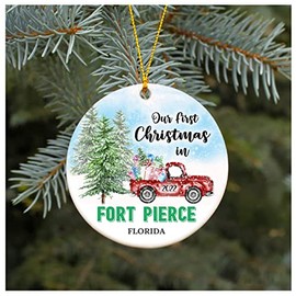 Our First Christmas in Fort Pierce Florida Ornament Christma Decoration Tree 2022 Fort Pierce FL Xmas Gift Family Holiday Long Distance Present MDF Plastic 3" White