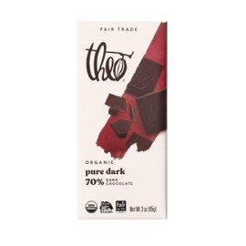Theo Chocolate Pure Organic Dark Chocolate Bar, 70% Cacao, 12 Pack | Vegan, Fair Trade