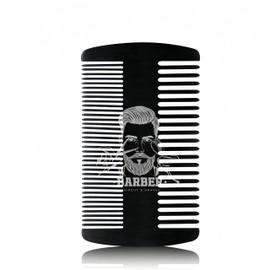 Metal Beard & Mustache Comb for Men - Anti-Static Dual Action - Credit Card Size Stainless Steel EDC Comb, Lice Wallet Pocket, Fine Cutting Teasing Barber Hair Styling - Black