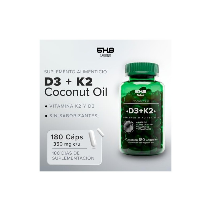 Vitamina D3+K2 Adicionado Con Aceite De Coco - 180 Capsulas