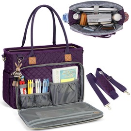 RAINSMORE Teacher Tote Bag 15.6 inch Laptop Bag for Women Work Bag Laptop Tote Nurse Bag Professional Computer Messenger Bag with Insulated Pocket, Laptop Briefcase for Office, College, Dark Purple