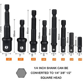 Bestgle 8pcs 1/4" Shank Drill Socket Adapter Extension Set for Drill CR-V Quick Change Nut Driver Socket Bit Set 1/4" 3/8" 1/2" Drive Socket