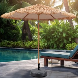 GDY 7.5 ft Tiki Patio Umbrella with Round Base, Hula Thatched Umbrella, Straw Grass Umbrella, Pool, Patio, Beach